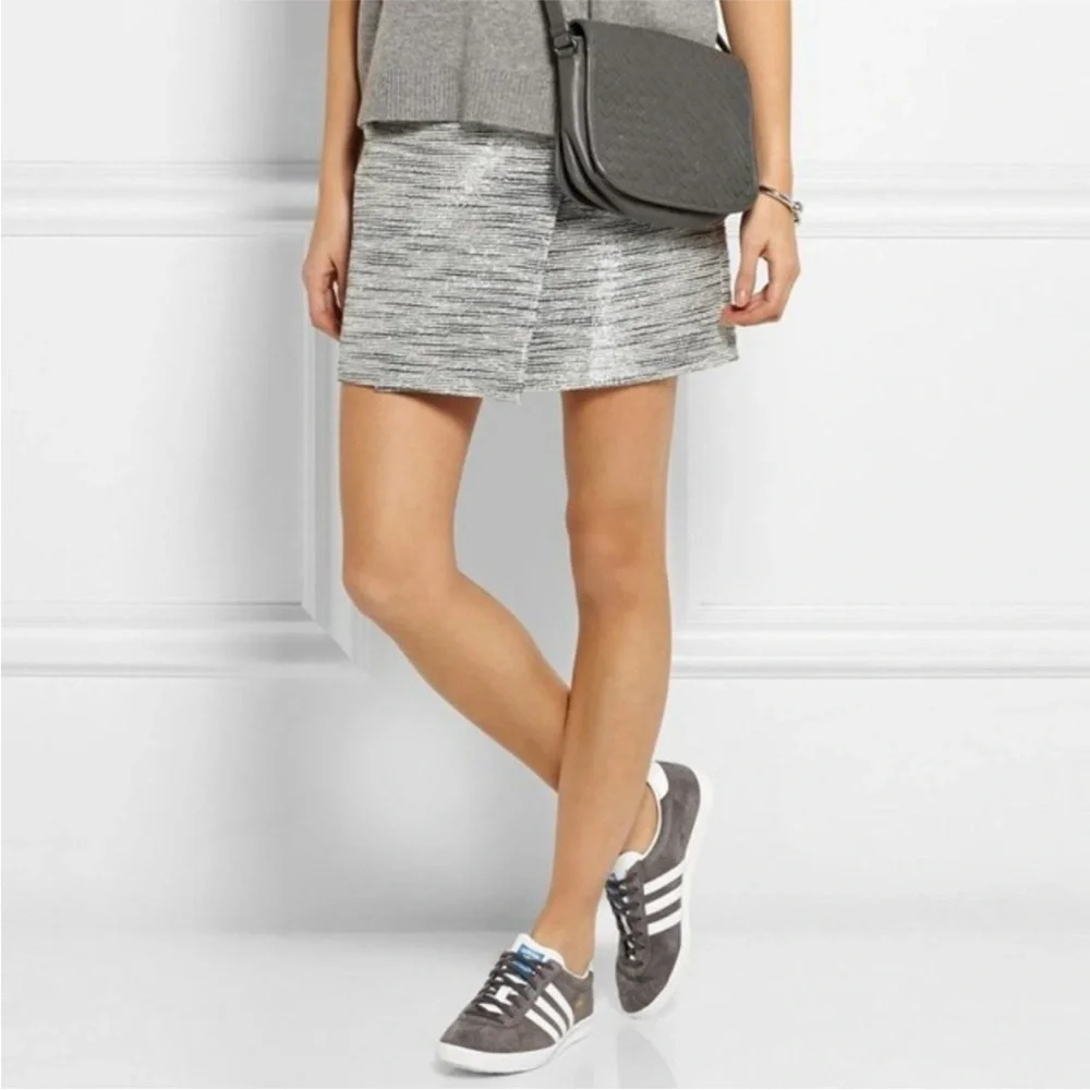 J Crew Textured Tweed Flap Mini Skirt Black Silver 10